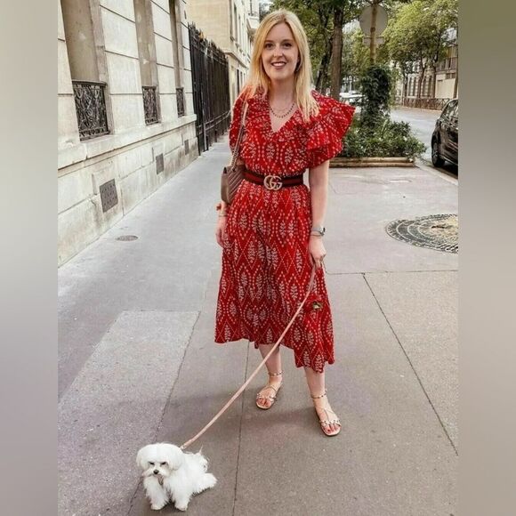 Zara Women red and white Dress With Cutwork Embroidery Sz Medium - Picture 5 of 11